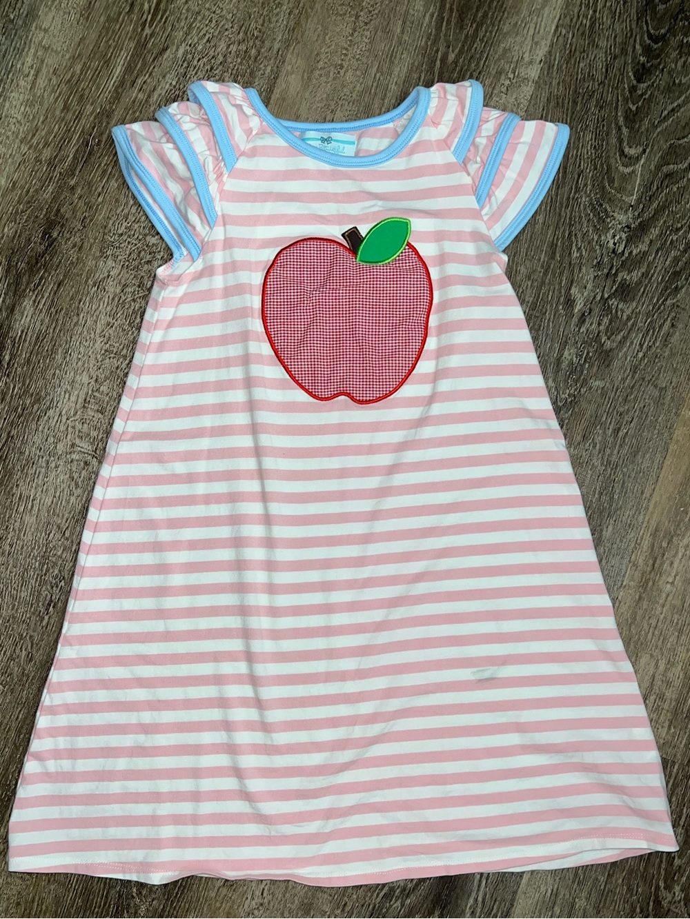 Girls Pink & White Striped Apple Appliqué Dress